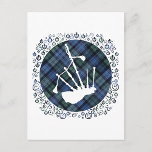 Bagpipes Silhouette on Tartan Postcard