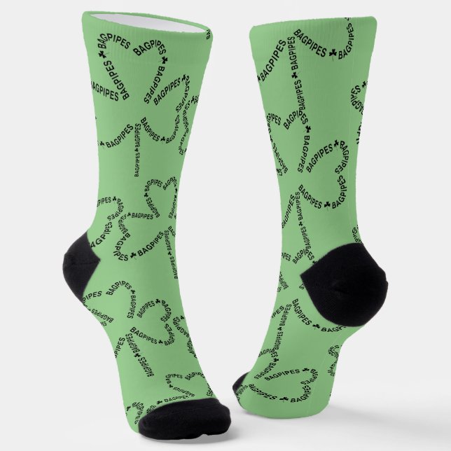 Bagpipes Text Shamrock  Socks (Angled)