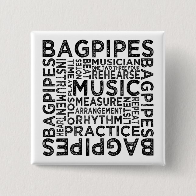 Bagpipes Typography 15 Cm Square Badge (Front)