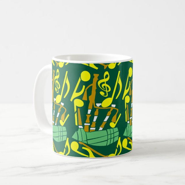 Bagpipes Yellow Music Notes Coffee Mug (Front Left)