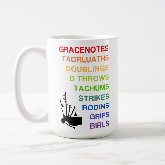 Bagpiping Embellishments 15 oz. mug for bagpipers (Left)