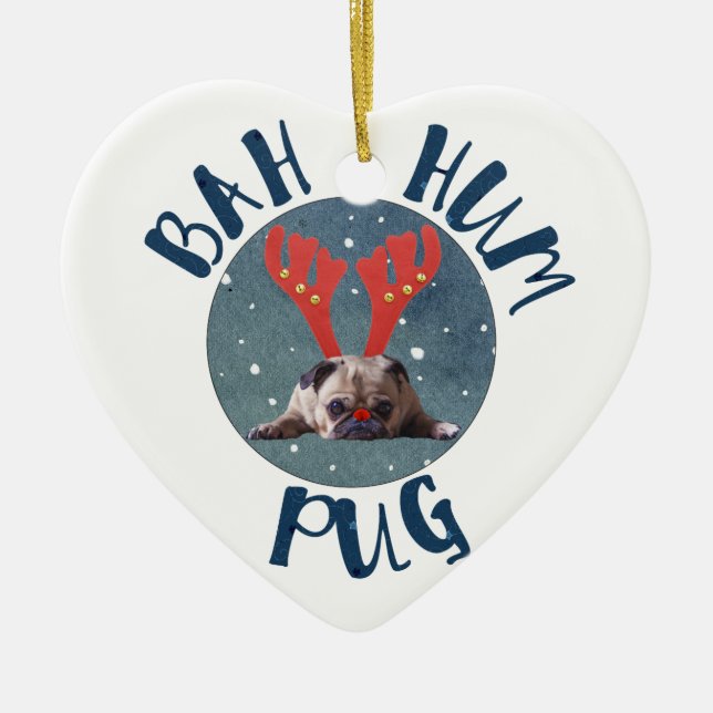 Bah Hum Pug Christmas Collection Ceramic Tree Decoration (Front)