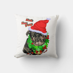 Bah Hum Pug Christmas Cushion