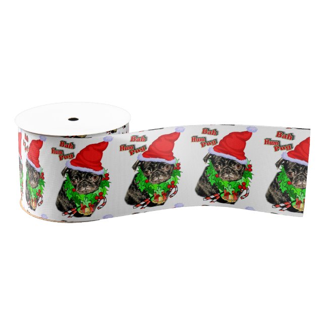 Bah Hum Pug Christmas Grosgrain Ribbon (Spool)
