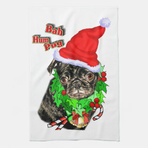 Bah Hum Pug Christmas Tea Towel