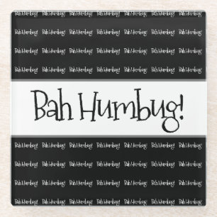 Bah humbug black christmas glass coaster