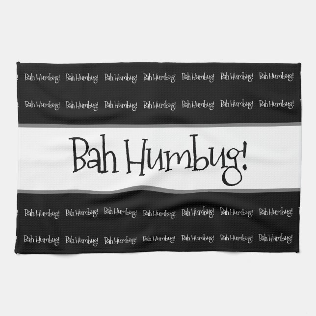 Bah humbug black christmas  tea towel (Horizontal)