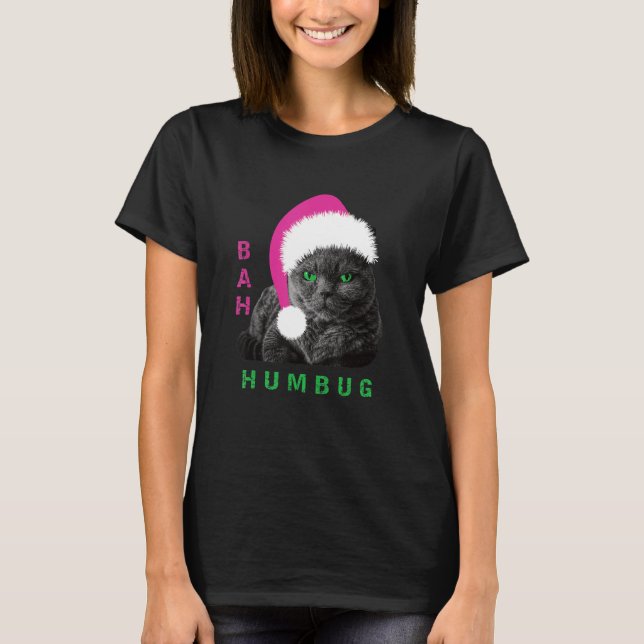 Bah Humbug Cat Santa Hat Christmas Holiday_1 T-Shirt (Front)