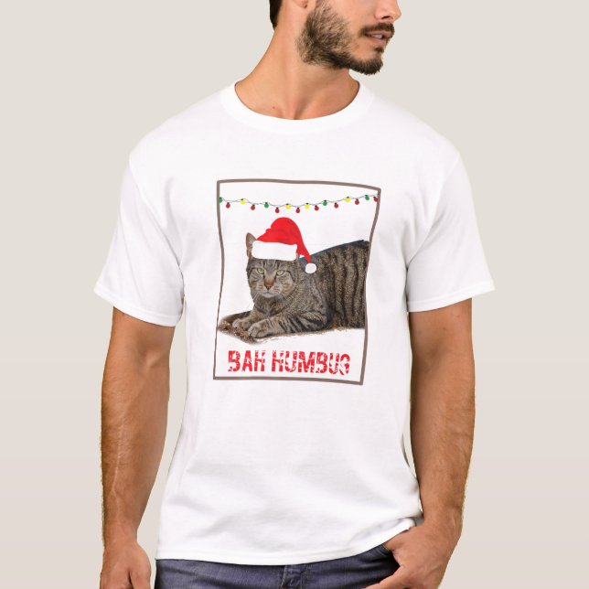 Bah Humbug Christmas Santa Cat T-Shirt (Front)