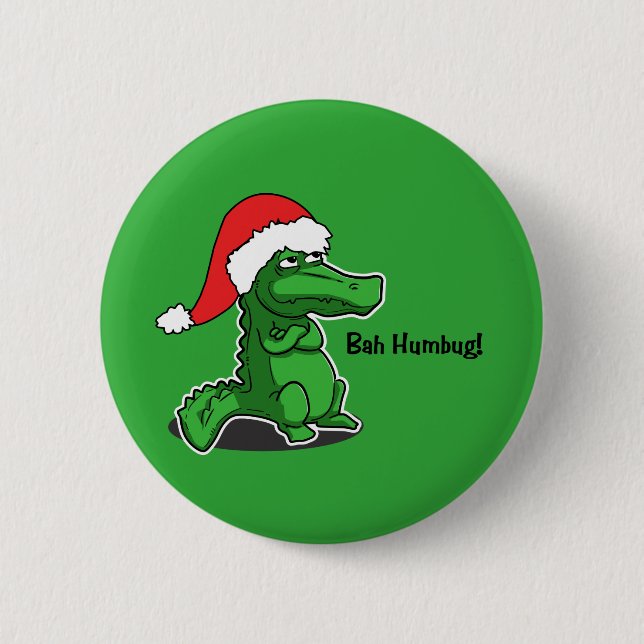 Bah Humbug! Fun, Alligator with Santa hat 6 Cm Round Badge (Front)