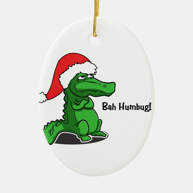Bah Humbug! Fun, Alligator with Santa hat Ceramic Tree Decoration (Front)