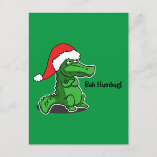 Bah Humbug! Fun, Alligator with Santa hat Holiday Postcard