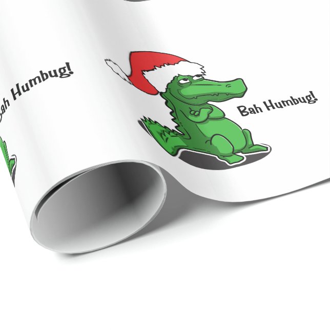 Bah Humbug! Fun, Alligator with Santa hat Wrapping Paper (Roll Corner)