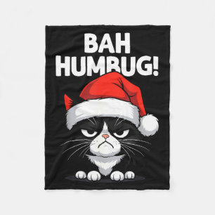 Bah Humbug Funny Bad Cat Christmas Hater Cat Lover Fleece Blanket
