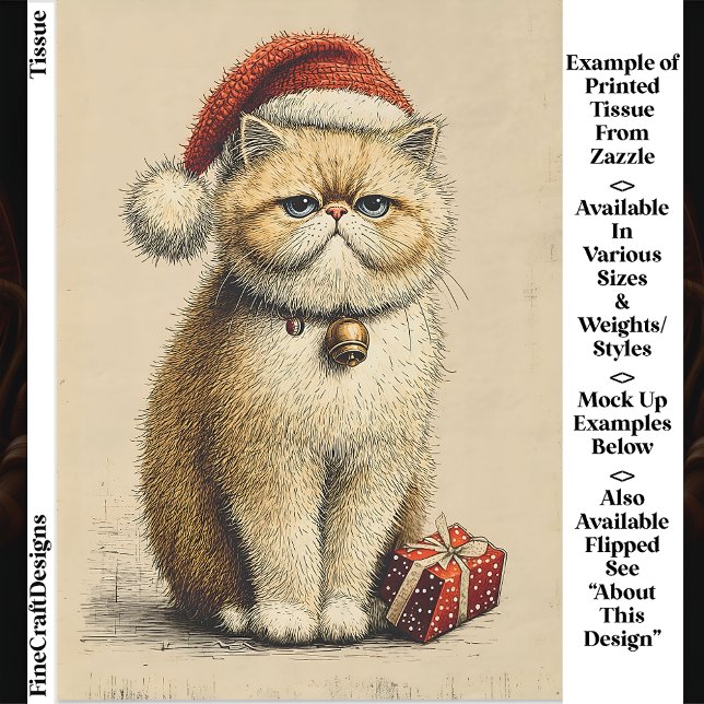 Bah Humbug Grumpy Christmas Cat EA9R Decoupage Tissue Paper (Creator Uploaded)