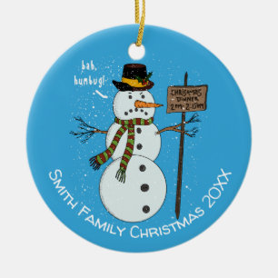 Bah Humbug Grumpy Christmas Snowman Introvert Ceramic Tree Decoration