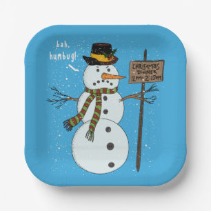 Bah Humbug Grumpy Christmas Snowman Introvert Paper Plate