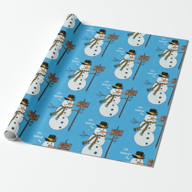 Bah Humbug Grumpy Christmas Snowman Introvert Wrapping Paper (Unrolled)