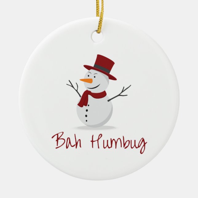 Bah Humbug -  Mischievous Snowman  - Christmas Ceramic Tree Decoration (Front)