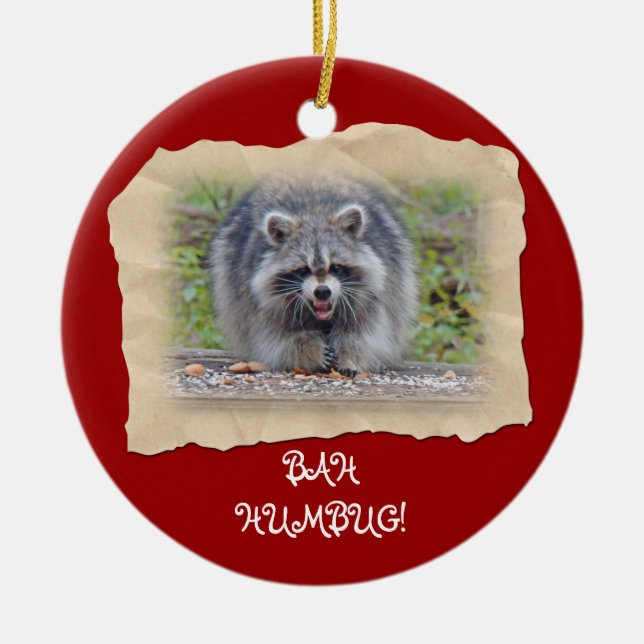 Bah Humbug Racoon Ceramic Tree Decoration (Front)