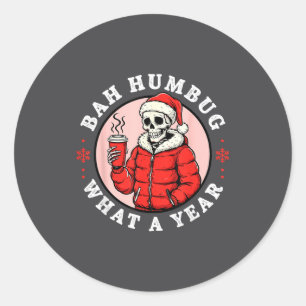 Bah Humbug Skull Hat Santa's Candy Christmas Pajam Classic Round Sticker