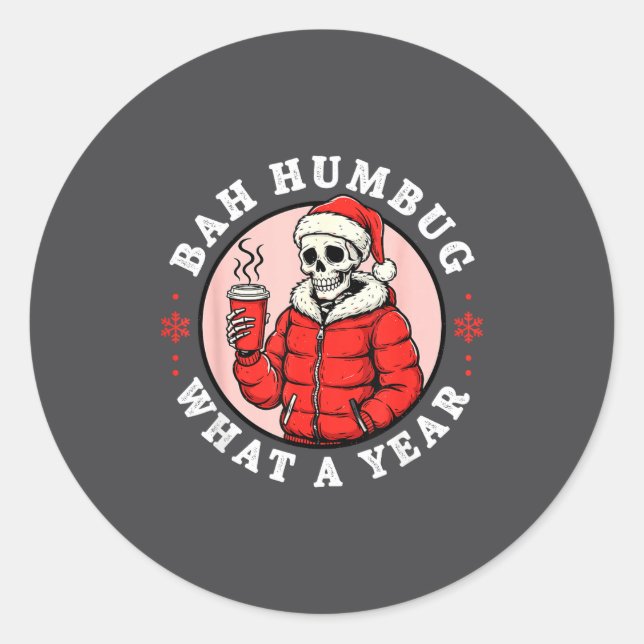 Bah Humbug Skull Hat Santa's Candy Christmas Pajam Classic Round Sticker (Front)