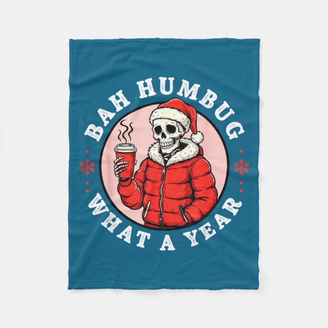 Bah Humbug Skull Hat Santa's Candy Christmas Pajam Fleece Blanket (Front)