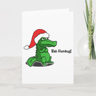 Bah Humbug! Smug cartoon alligator with Santa Hat Holiday Card