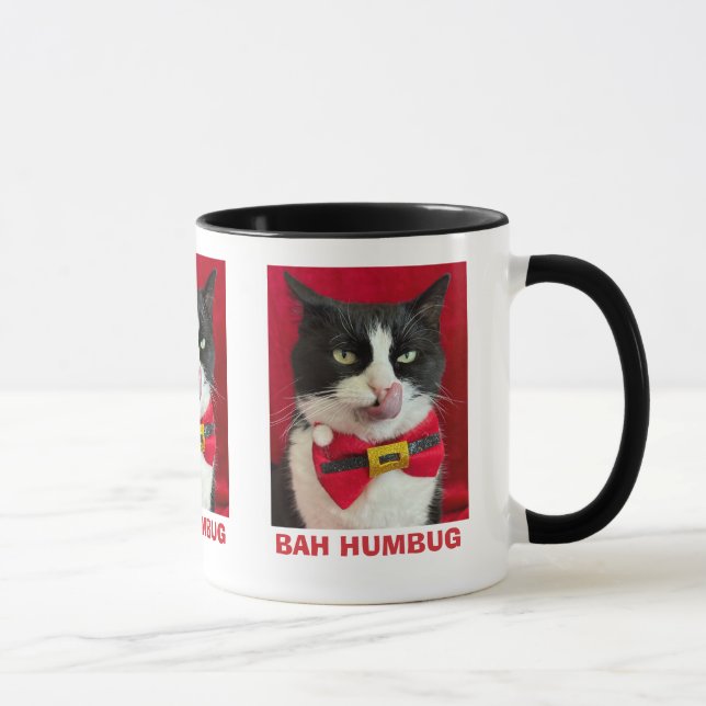 Bah Humbug Tuxedo Cat Christmas Mug (Right)