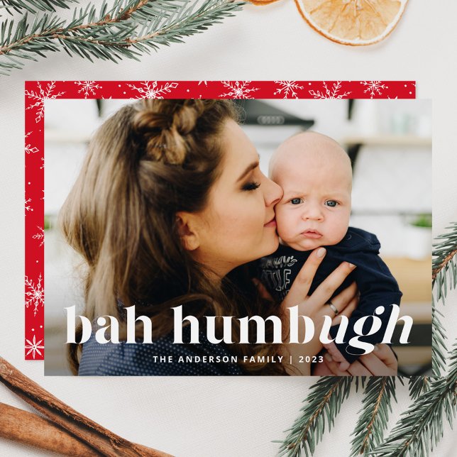 Bah Humbug Ugh Red Funny Photo Holiday Card (Creator Uploaded)