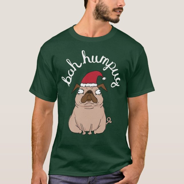 Bah Humpug Christmas Santa Pug Apparel T-Shirt (Front)