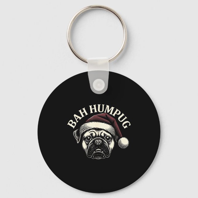 Bah Humpug Funny Pug Christmas Grumpy Dog Lover Gi Key Ring (Front)