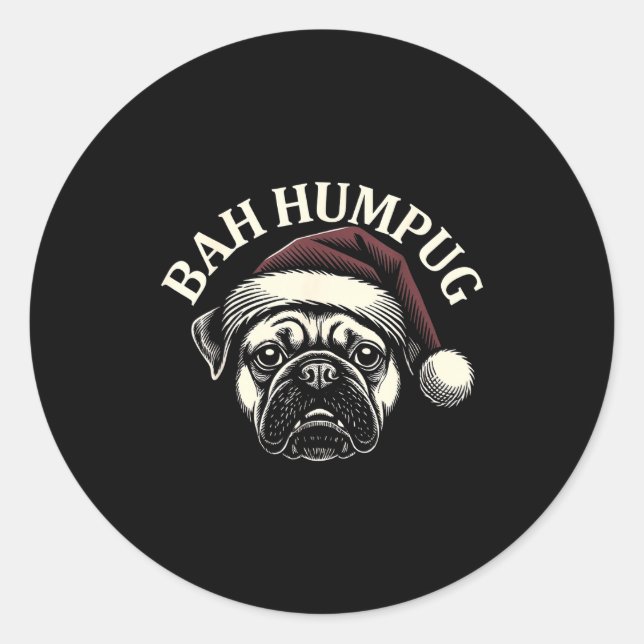 Bah Humpug Funny Pug Christmas Mpy Dog Lover Men  Classic Round Sticker (Front)