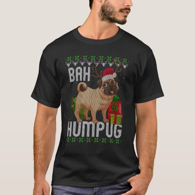 Bah Humpug Puggle Ugly Xmas Hum Pug Baby Pet Dogs T-Shirt (Front)