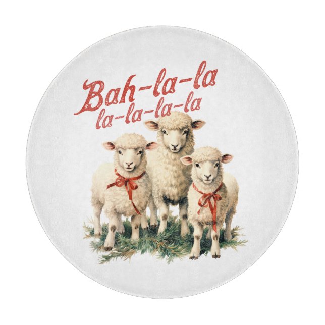 Bah La La Cute Retro Christmas Sheep Cutting Board (Front)