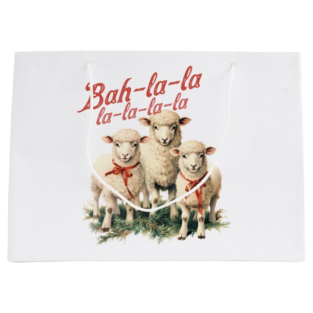 Bah La La Cute Retro Christmas Sheep Large Gift Bag (Front)