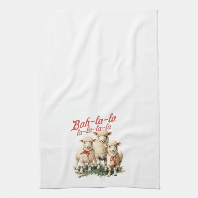Bah La La Cute Retro Christmas Sheep Tea Towel (Vertical)