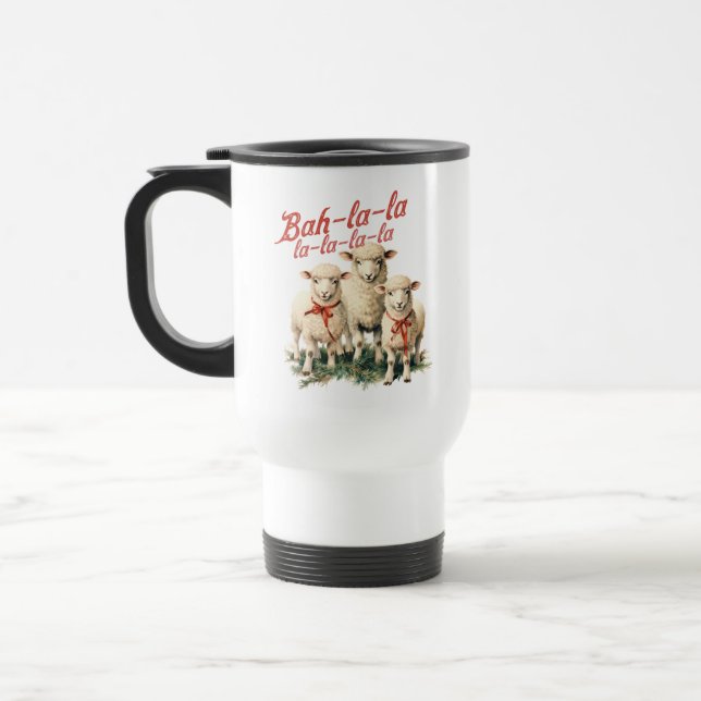 Bah La La Cute Retro Christmas Sheep Travel Mug (Left)