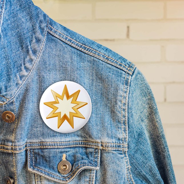 Baha'i  6 cm round badge (Peace.  Nine pointed star, symbol of the Baha’i faith in gold..)
