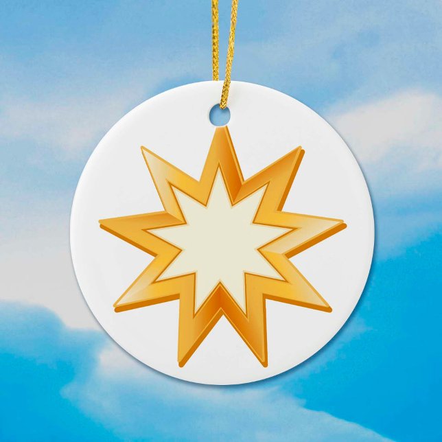 Baha'i Faith, Gold Symbol Ceramic Tree Decoration (Ceramic ornament with golden nine pointed star, symbol of the Baha'i faith. )
