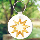 Baha'i Keychain<br><div class="desc">Peace. This key chain shows the nine pointed star,  a symbol of the Baha’i faith on both sides.  ***Please note gold colour in artwork is not metallic.***</div>