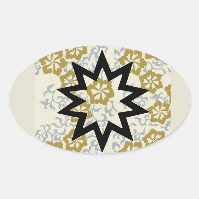 Baha'i Star on Gold and Silver Background Oval Sticker (Front)