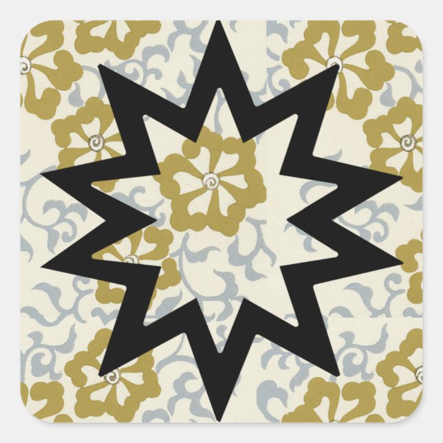Baha'i Star on Gold and Silver Background Square Sticker (Front)