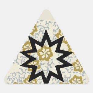 Baha'i Star on Gold and Silver Background Triangle Sticker