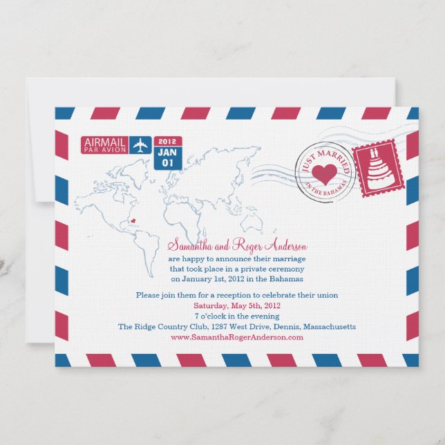 Bahama Air Mail Post Wedding Reception Invitation (Front)