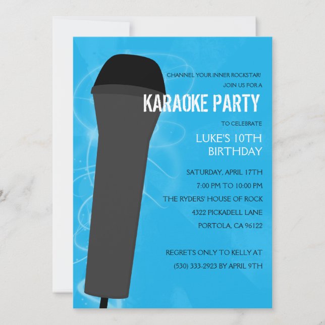 Bahama Blue Rock Out Karaoke Birthday Party Invitation (Front)