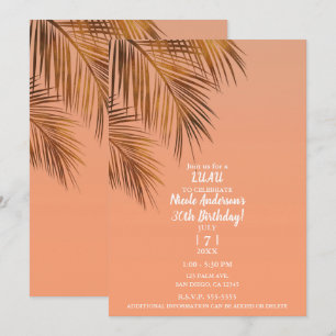 Bahama Breeze Bronze Palm Coral Birthday Party Invitation