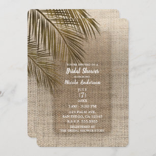 Bahama Breeze Bronze Palm Rustic Burlap Bridal Invitation