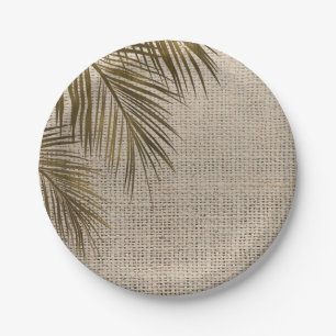 Bahama Breeze Bronze Palm Rustic Burlap Wedding Paper Plate
