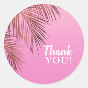 Bahama Breeze Bronze Rose Gold Palm Pink Wedding Classic Round Sticker